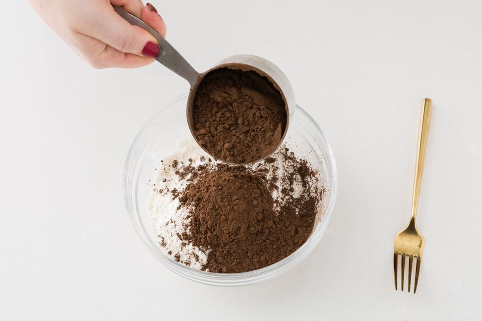 Whisk together the flour, cocoa powder, baking powder and salt until combined.