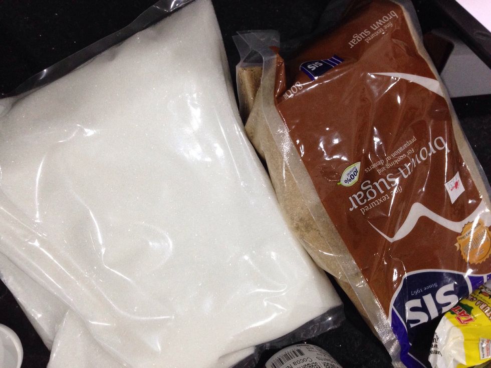 1/2 cup of sugar and 1 cup packed light brown sugar