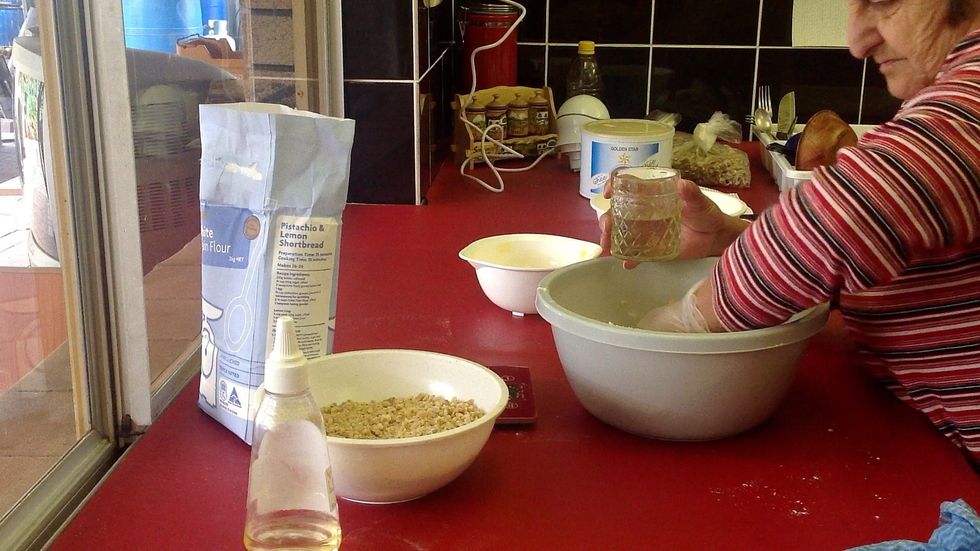 1/2 cup of water. Start kneading your dough and add in your water a but at a time. Time to play!