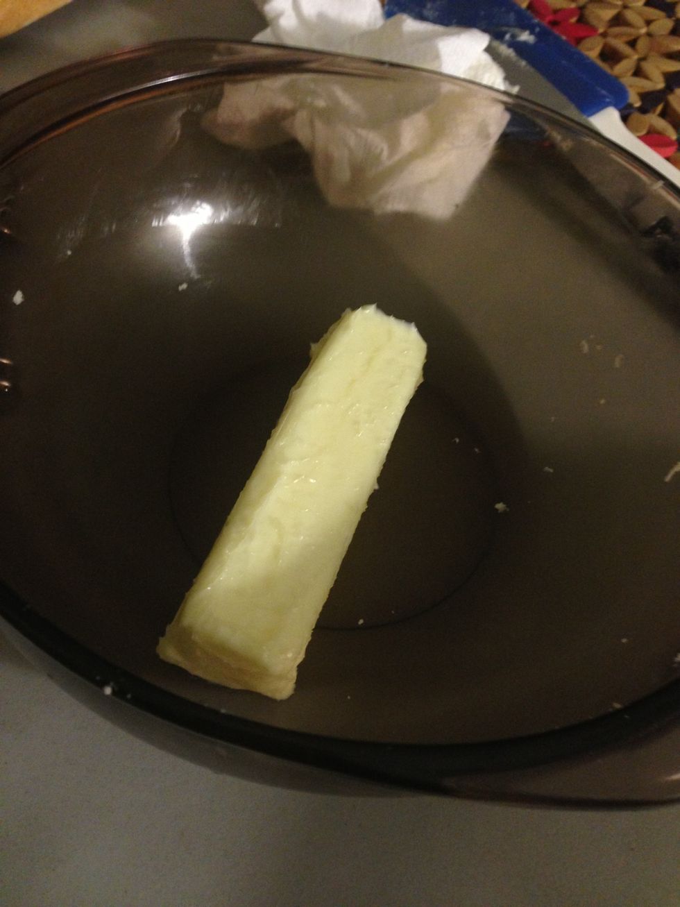 1/2 Cup or a stick of butter  Add salt if using unsalted (check ingredient list)