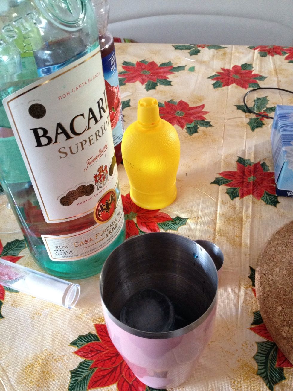 1/2 oz Bacardi,3oz cranberry juice or strawberry juice ,I prefer sour taste so I used cranberry juice