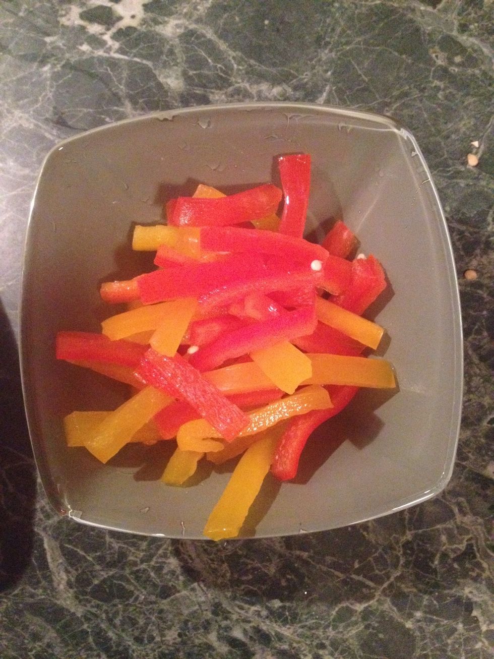 1/2 red pepper and 1/2 yellow pepper