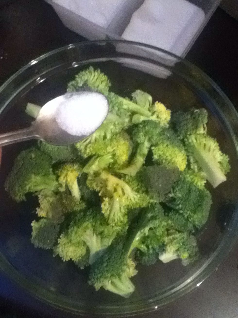 1/2 tsp of sugar sprinkled to brown broccoli when roasted