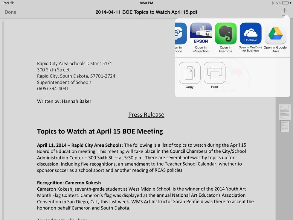 1:3 Tap the upload button and scroll over to tap "Open in Google Drive."