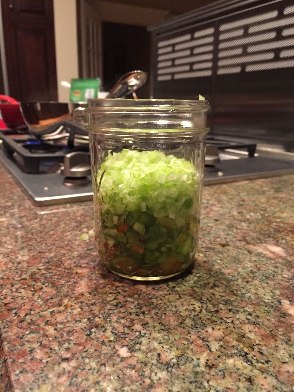 1/4 c. finely chopped bell peppers and 1/4 c. finely chopped celery