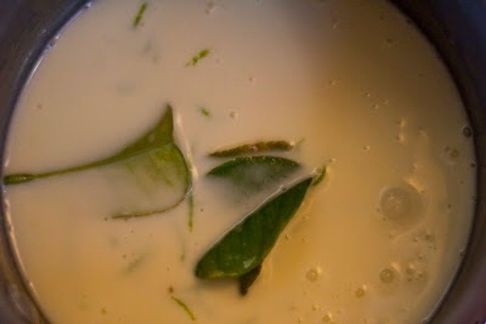 1/4 cup of sugar 3 or 4 Kaffir lime leaves (if you are using them) Fresh kaffir lime leaves can be found at most Asian markets.