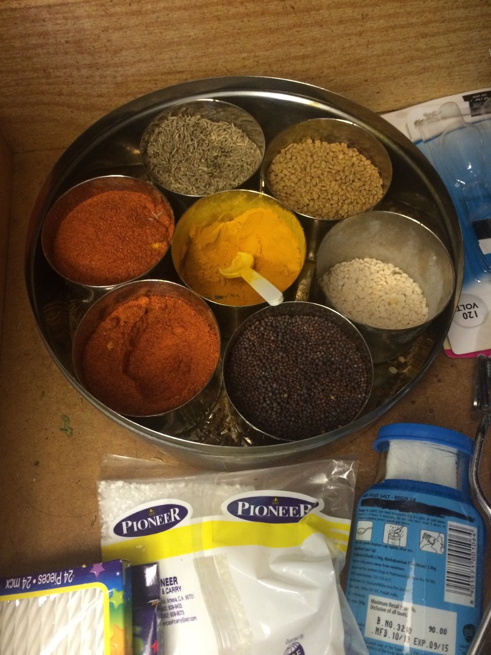 1/4 spoon tumeric 3/4 spoon extra hot chili powder 1tsp salt