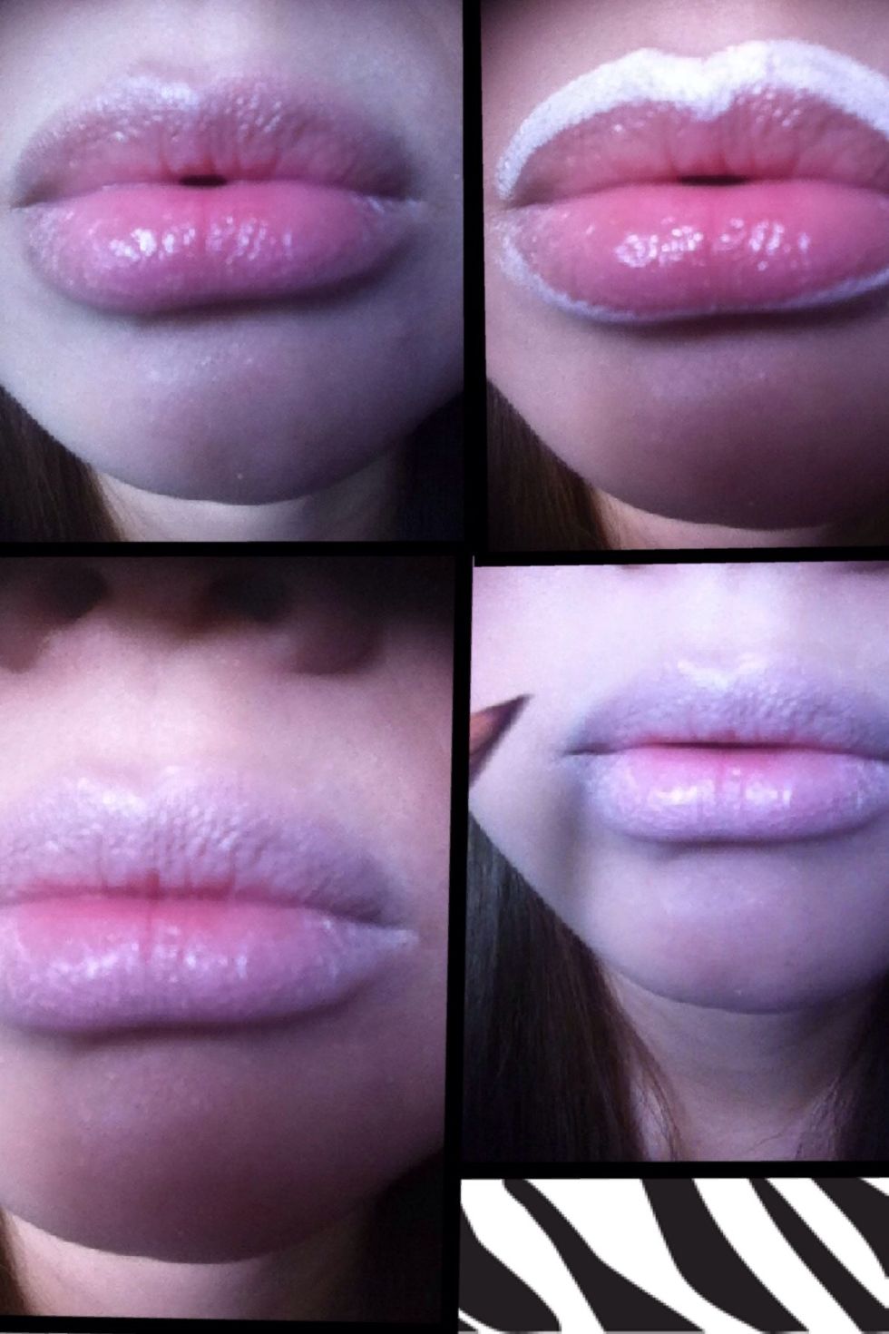 1. Apply lip primer/balm. 2. Apply concealer around the rim of your mouth. 3. Blend inwards.