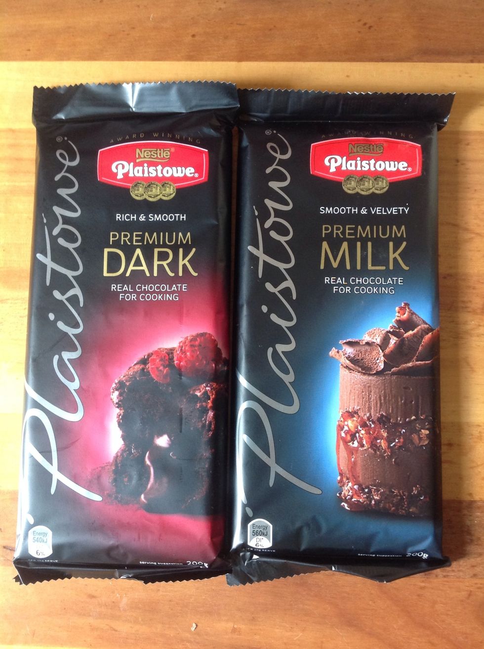 1 block of milk chocolate and 2 thirds of a block dark chocolate