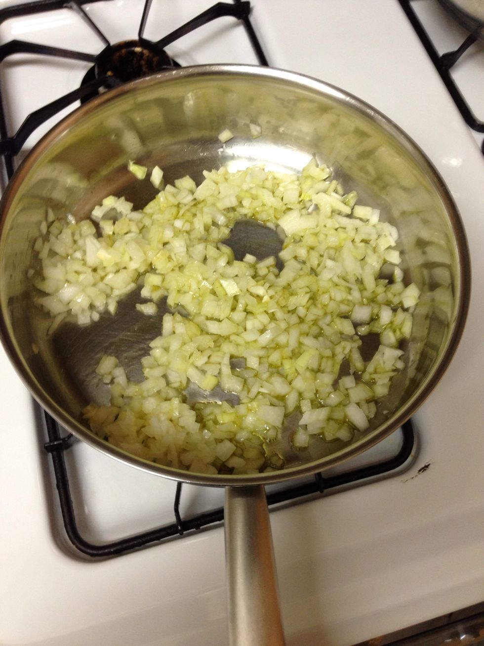 1 chopped onion. Cook for 5 minutes on medium/high heat