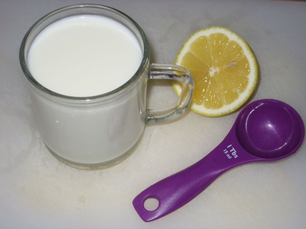 1 cup milk, 1 tbsp lemon juice. You can also use vinegar but its flavor may affect the final taste of what you are using the buttermilk for.