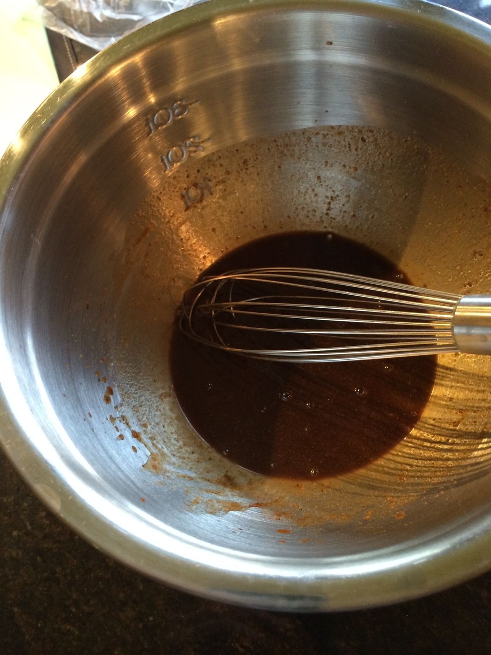 1 day ahead - in a non-reactive bowl wisk together Linghams, soy sauce, fish sauce, water and five spice powder.