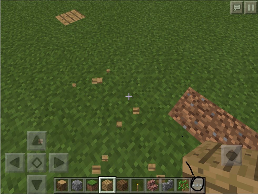 1. first get all your materials by pressing the 3 dots at the bottom right hand side and then select the oak wood and also grab the oak wood planks.