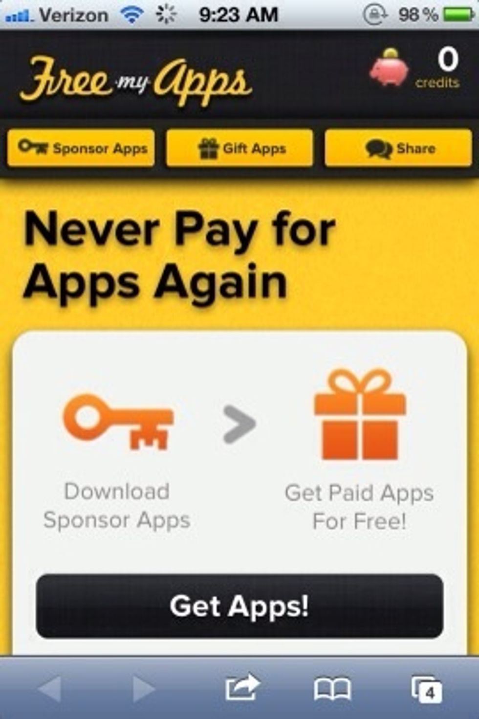 1. Go on FreeMyApps from your browser.