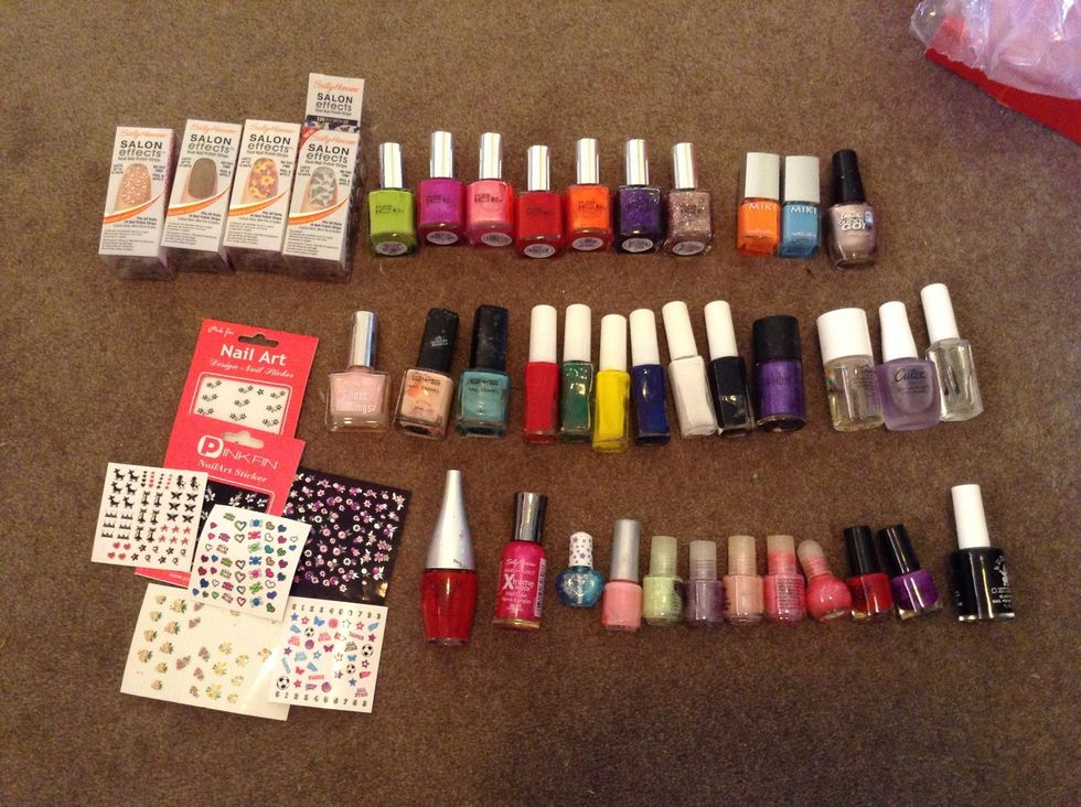 1. Have all your nail polishes, designs and art ready. I placed mine down by brand.