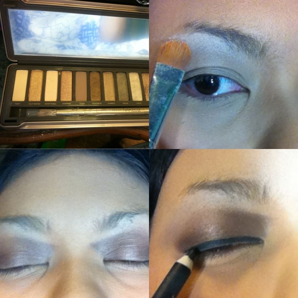 1. I'm using Urban Decay eye shadow NAKED2 2. Put eye shadow as you like it, for me, i'm using bronze color 3.Use eyeliner