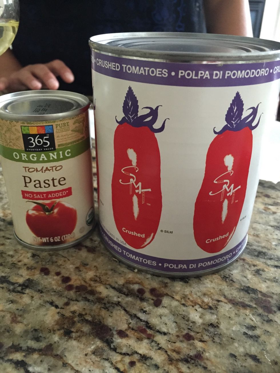 1 large can of crushed san Marzano tomatoes, 3/4 can of tomato paste