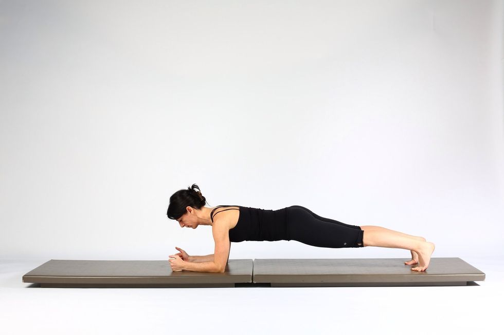 1. LOW PLANK TO HIGH PLANK- start on forearms with spine neutral and elbows under shoulders