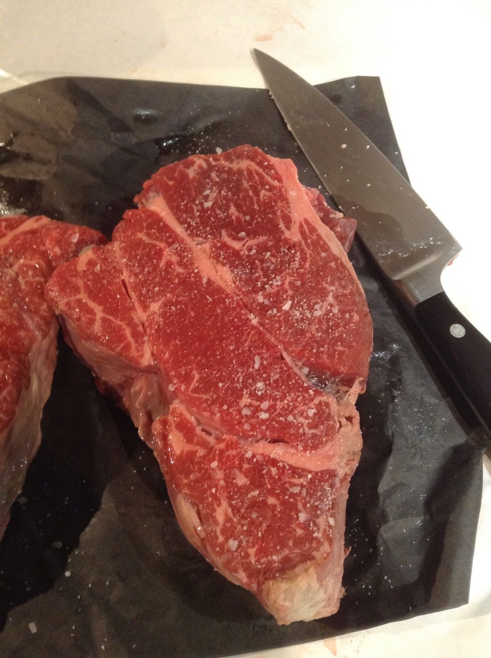 1. Pre-heat oven 300F (148C)  2. trim excess fat from roast and salt liberally on both sides let meat rest 30 minutes before browning.