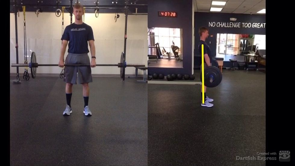1. Stand straight up with the bar with your glute's engaged. 2. Exhale fully as your stand straight up.
