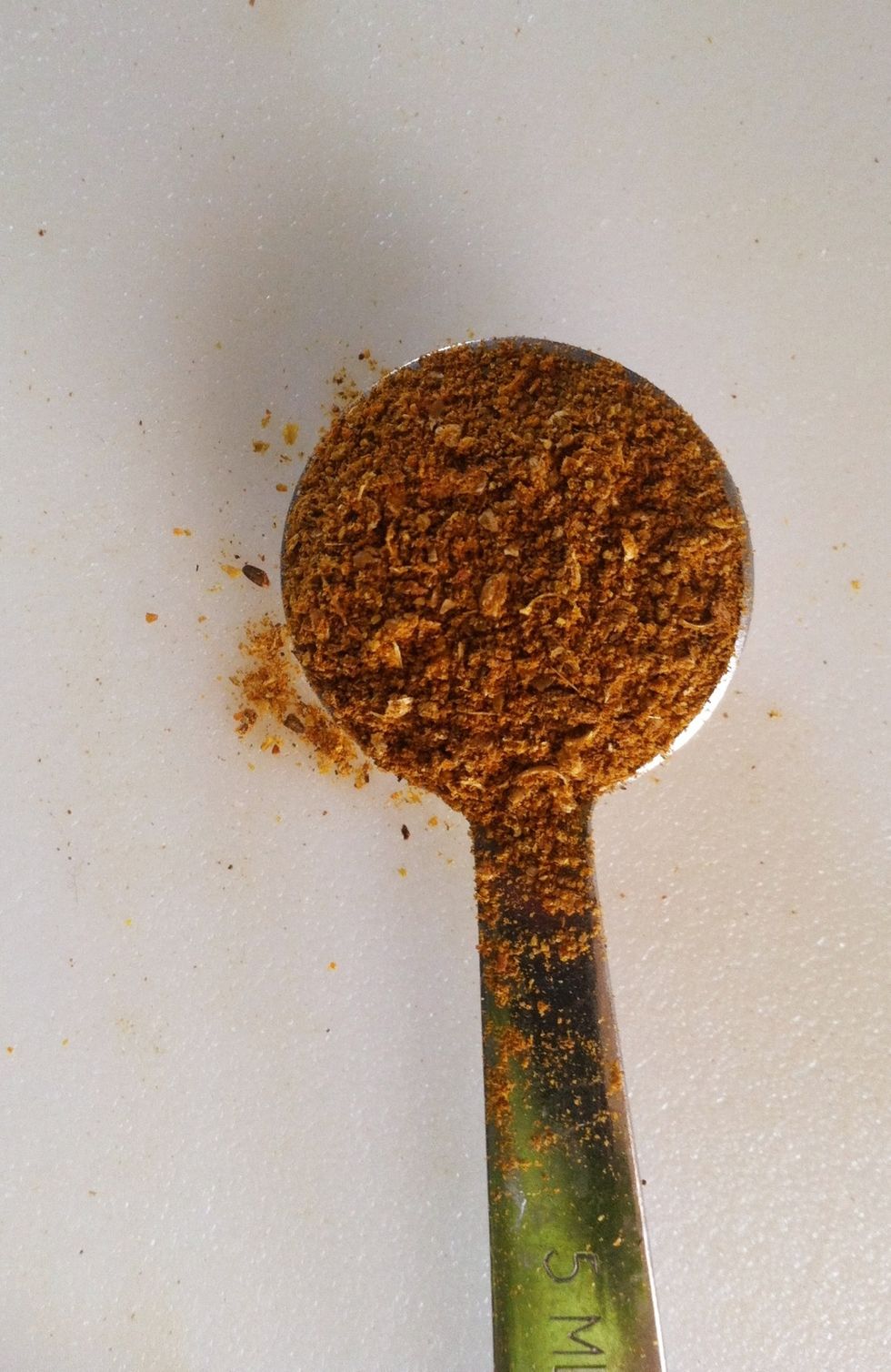 1 tablespoon of curry, or less if you wish. This curry is homemade so it's not a super fine powder.