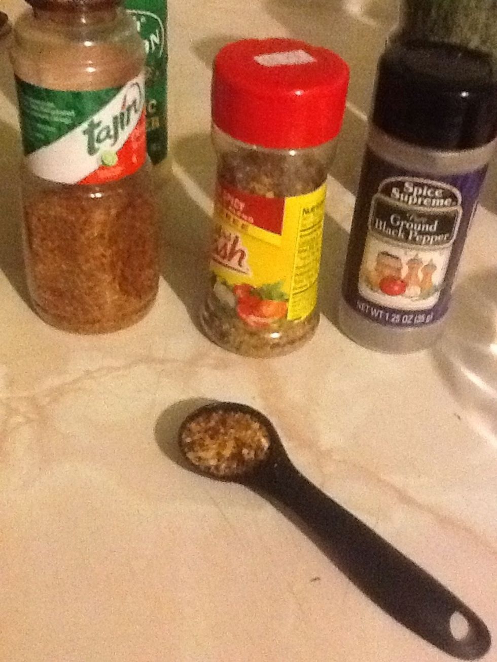 1 tbl spoon of all dry ingredients besides brown sugar and pepper just a dash of pepper