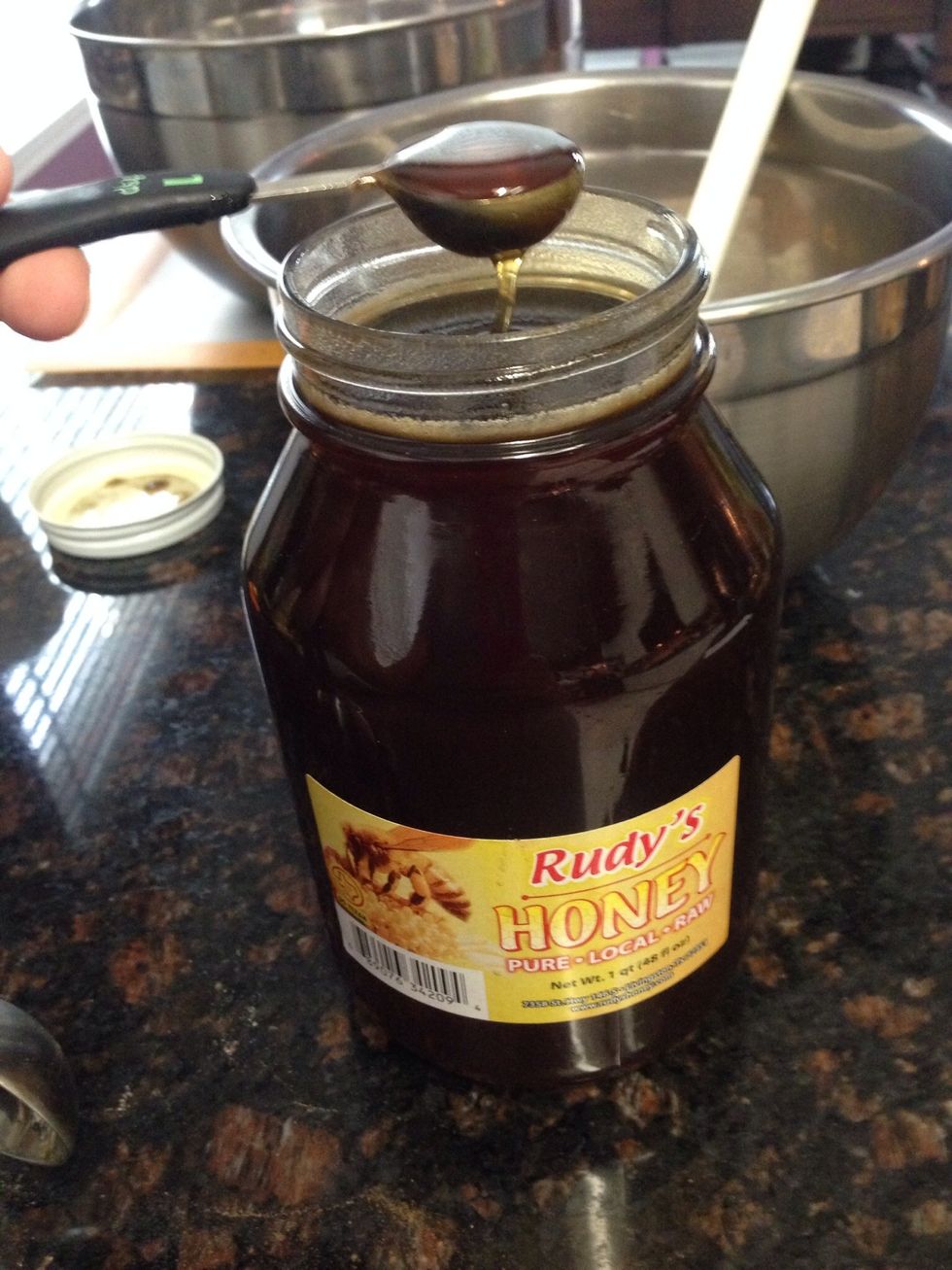 1 Tbsp local raw honey into the wet mixture.