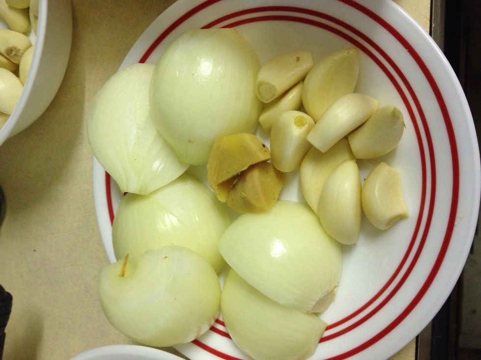 1. The onions, garlic and ginger need to be processed 2. I'm out of shallot so I use onion