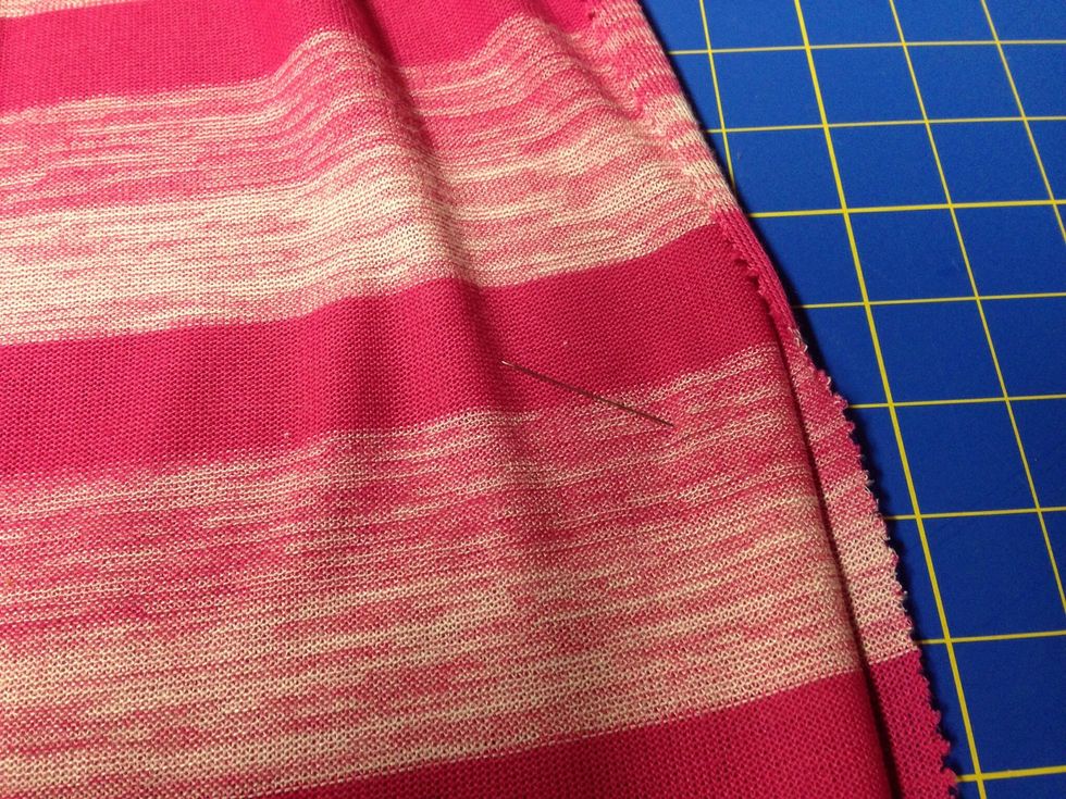 1. Turn dress inside out, 2. Push pin through spot just marked, 3. Draw straight line across.