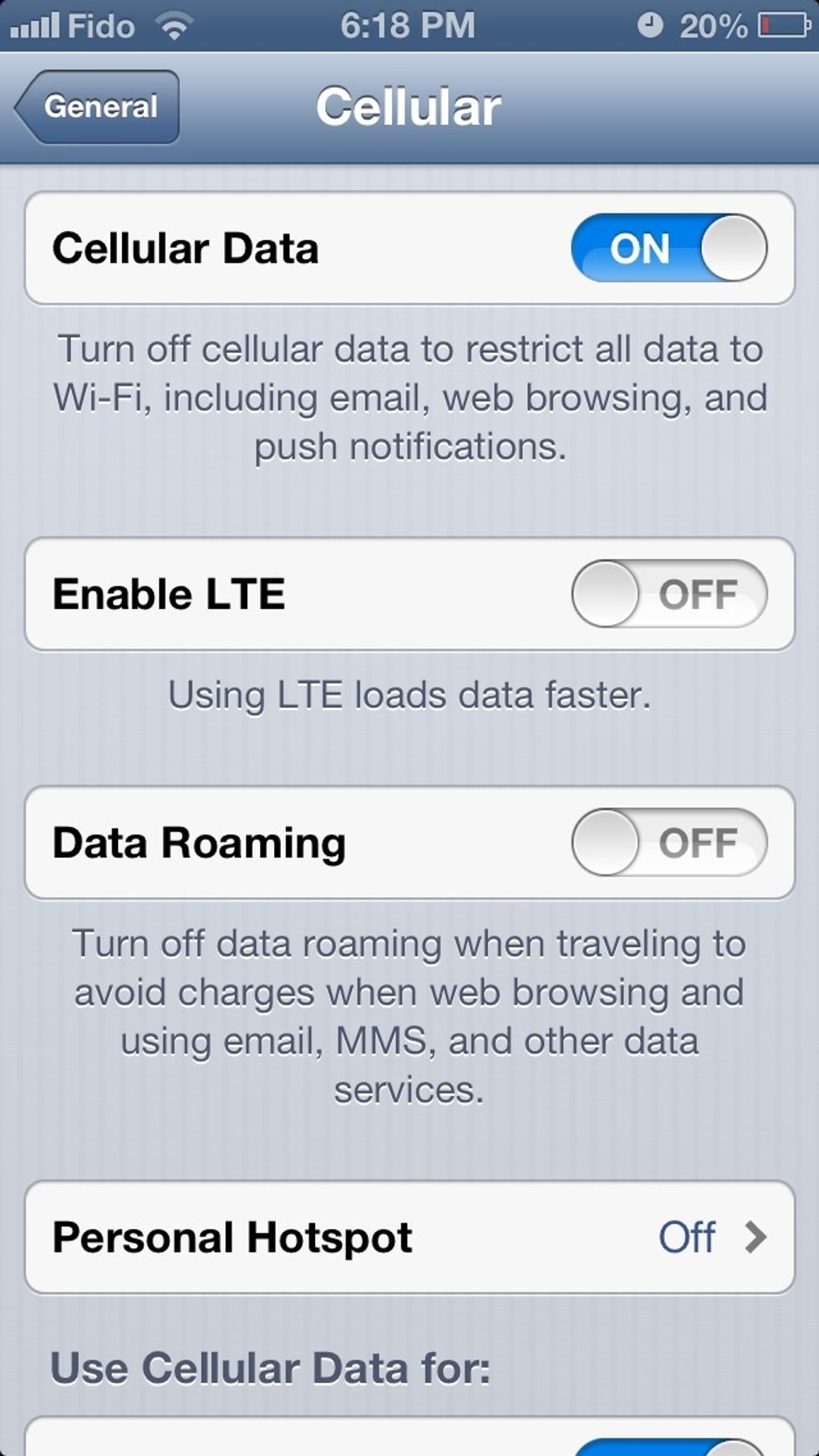 1) TURN OFF LTE: head to Settings > General > Cellular, and switch "Enable LTE" to Off.