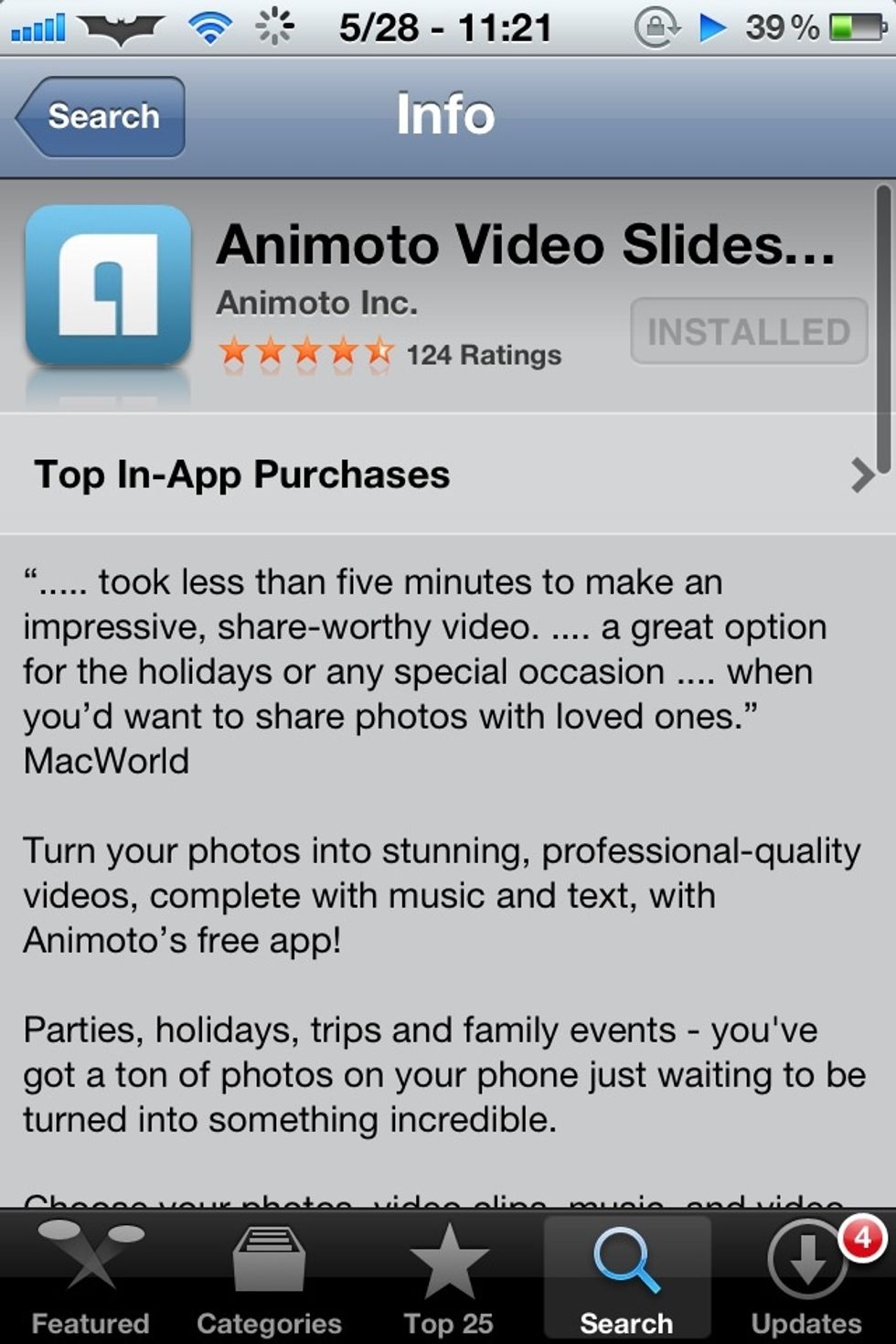 1) you have to open the AppStore and search up animoto video slideshow and then installed it