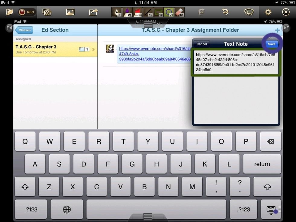 10. Copy the URL link you have already copied and select save (this has been selected with the circle)