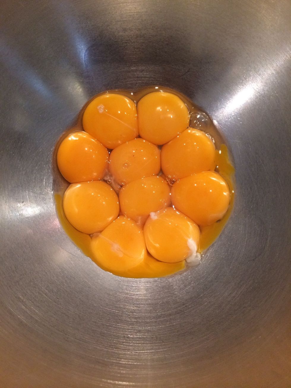 10 egg yolks at room temp