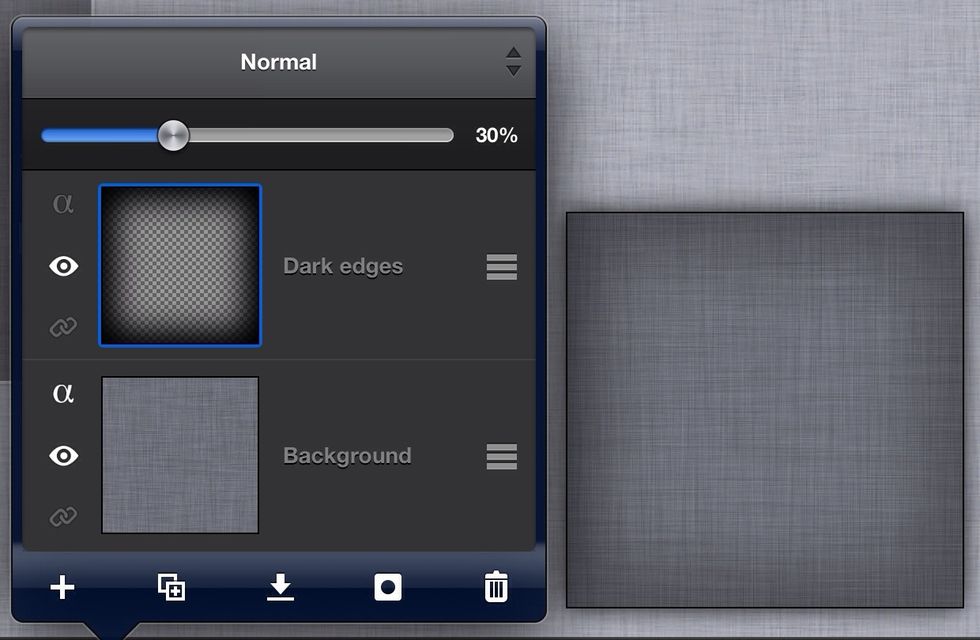 10. Now let's blur it: tap Filter->Blur->Gaussian Blur\u2026, set both radiuses to 150. Finally decrease opacity of the "Dark edges" layer to 30%.