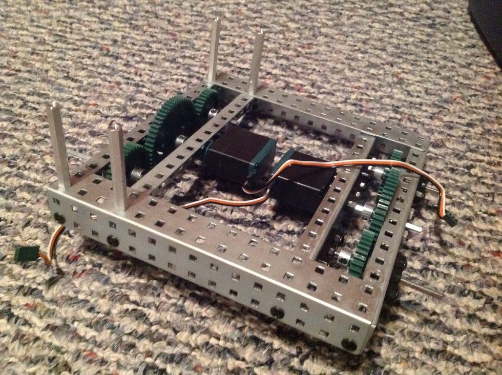 10. Take four 2" Threaded Beams and secure to the chassis where shown with 4 8-32 1/4" Screws.