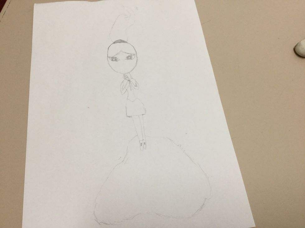 10. Then draw a big rock that Make her look like she standing on it