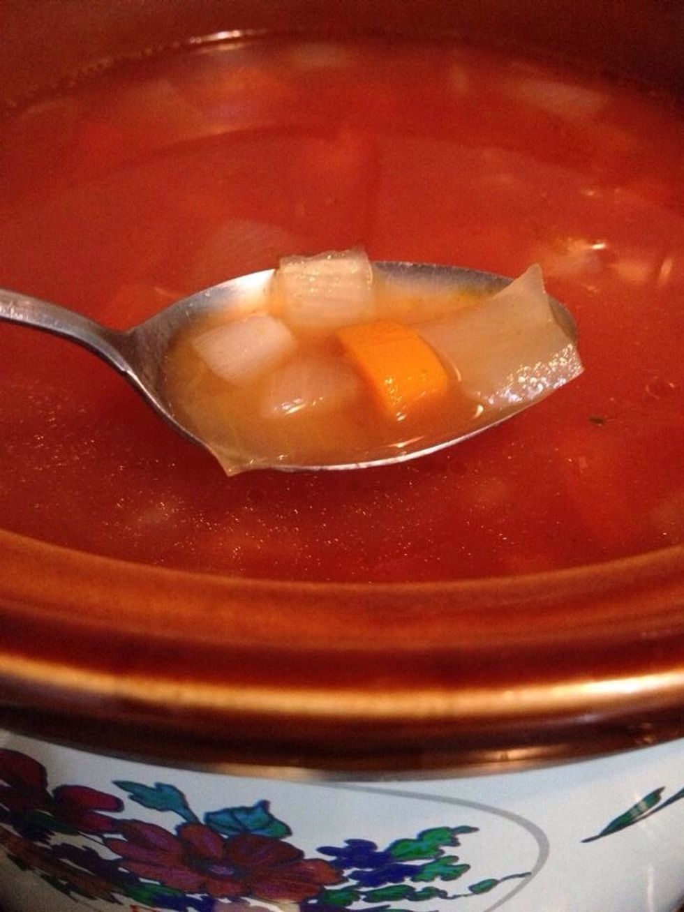10/Turn heat to low and let it simmer till dinner is served. 11/Cook macaroni separately l, drain dry and served in the hot Borsch soup.
