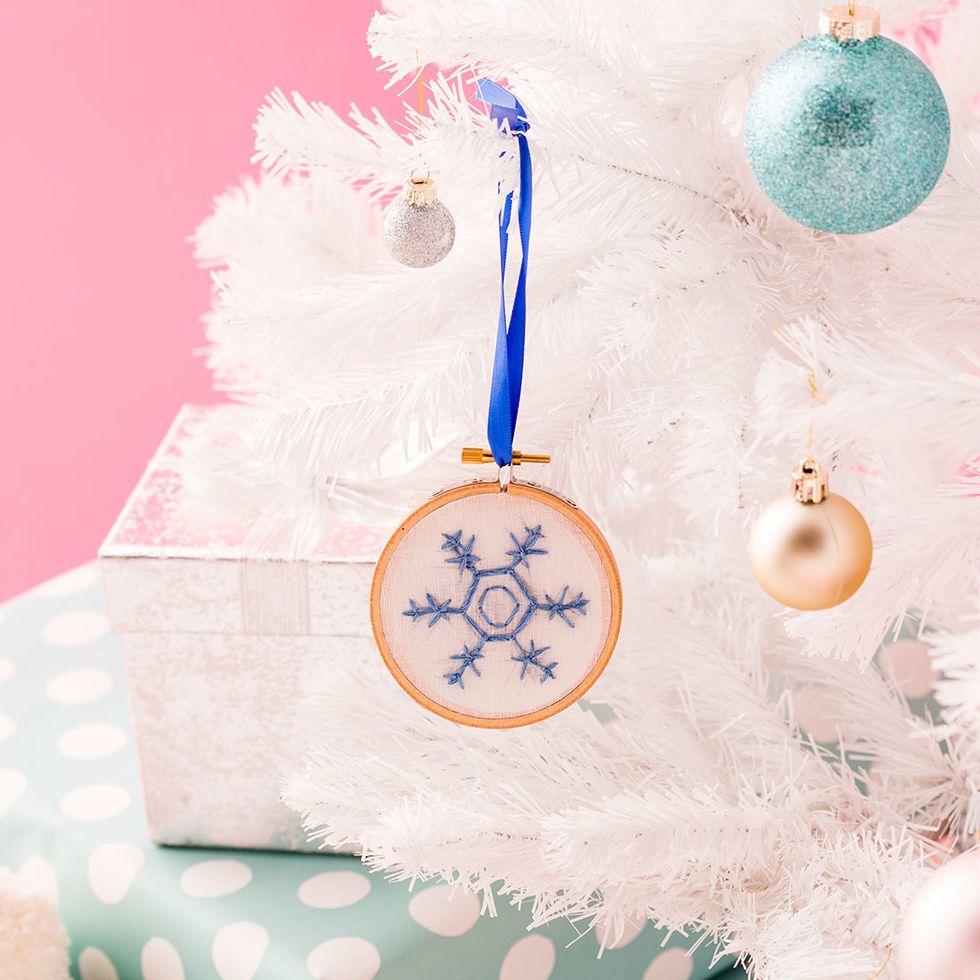 11. DIY Embroidered Ornament: Take after grandma with this DIY gift. Choose a classic snowflake or a silly saying to gift to your bestie this year.