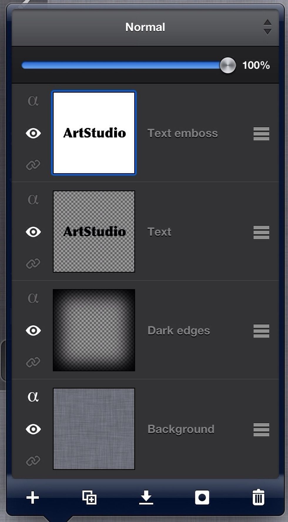 12. Tap Layer->Rasterize text, then duplicate text layer, we will need a copy to make emboss effect. Create additional empty layer, and fill it with White color, and place it between two text layers.
