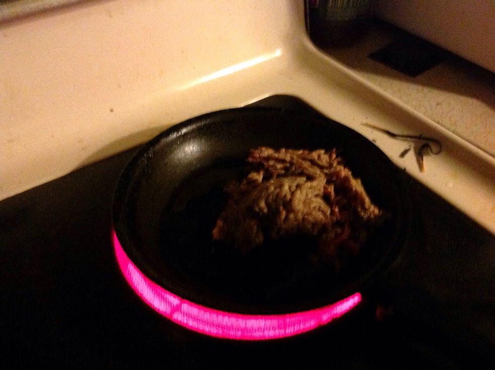 13, Take 1/4 of Ground Beef and put it on the Frying Pan when the Oils warmed up