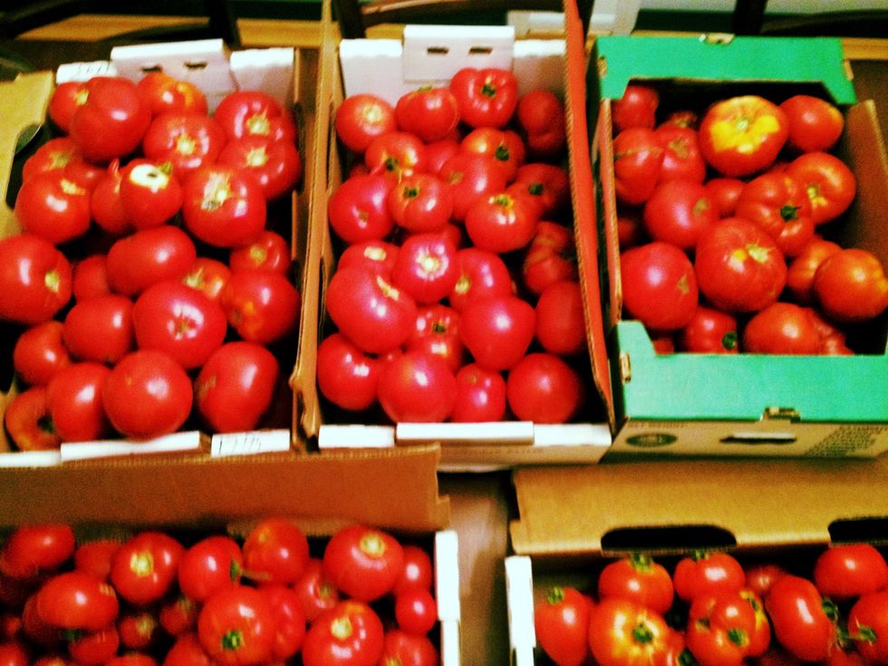 130 pounds of fresh ripe pesticide free Toms. See the supply list for ingredients needed for 1 crockpot. 130 tomatos created 8 batches in the crockpot and four batches roasted in the oven.