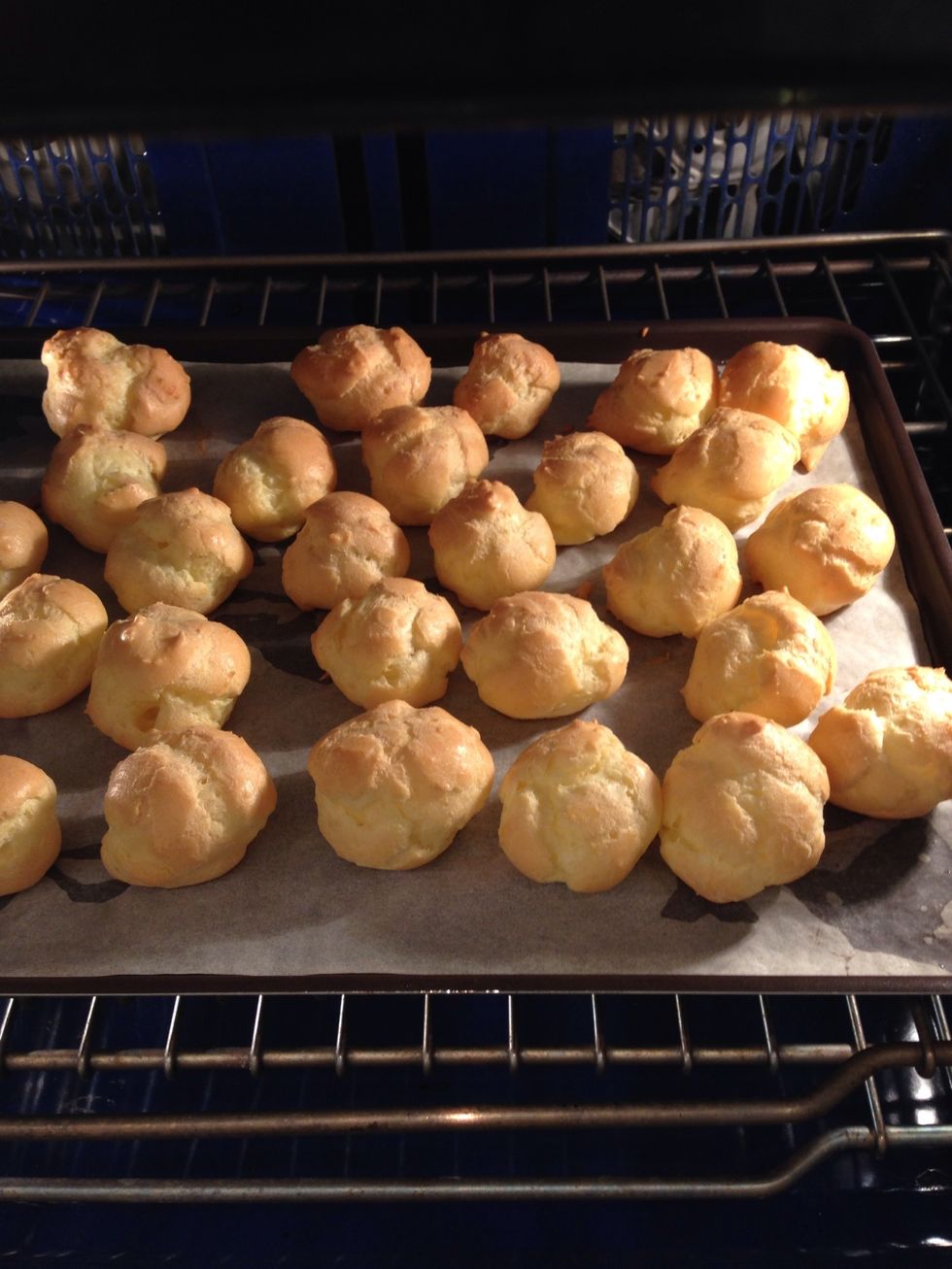 15ins after. Turn the tray for even backing. Lower the temp to 180-170 and keep them for another 20 mins to dry the inside.