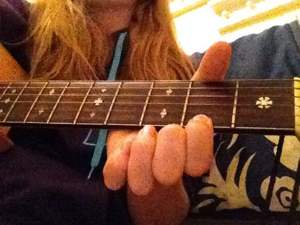 16.) Next, place your pointer finger on the high E 2nd Fret.