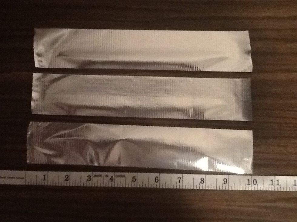 1st cut three strips at 10 inches long.