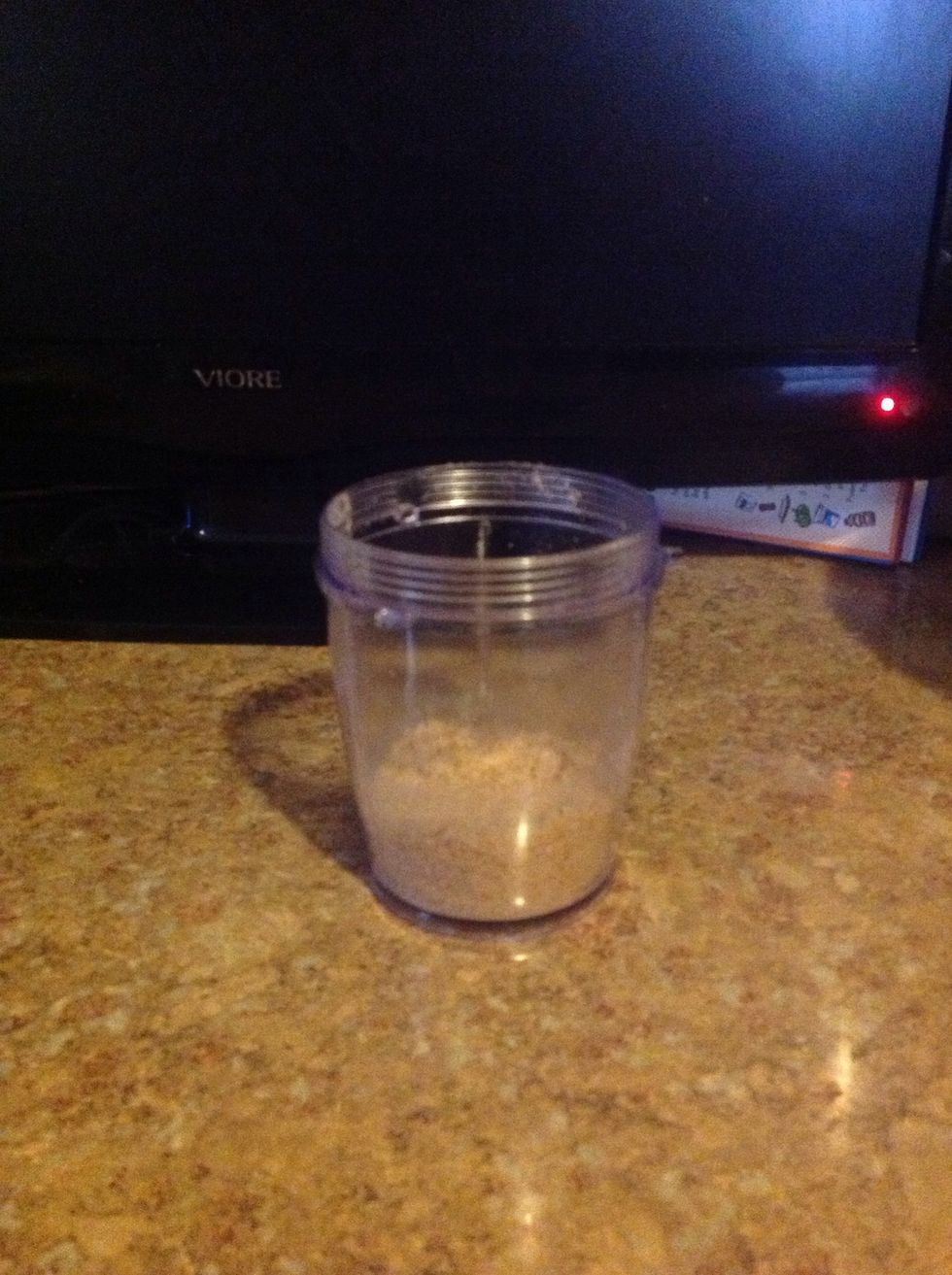 1st step -Chop 3/4 cup of croutons into a blender until it blends up into crumbs.