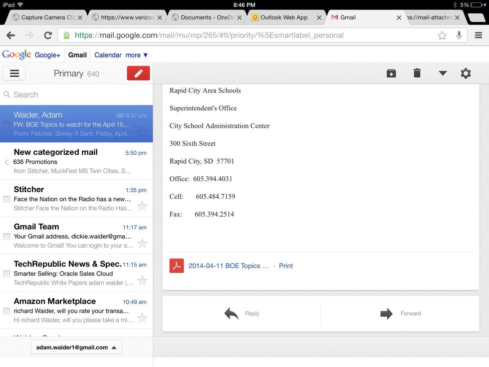 2:2 Scroll the the bottom of the email to find the attachment to be upoaded, and tap print.