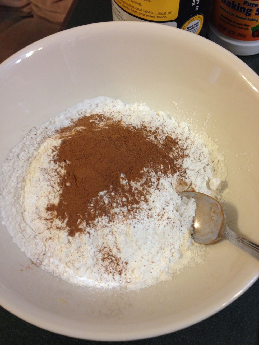 (2) Add flour,baking soda,baking powder,salt, And ground cinnamon.