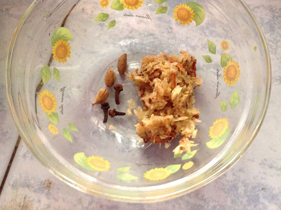 2 Cinnamon stick , garlic 4 or 5 , ginger , all chopped and we need whole cloves 3 ,3 cardamon