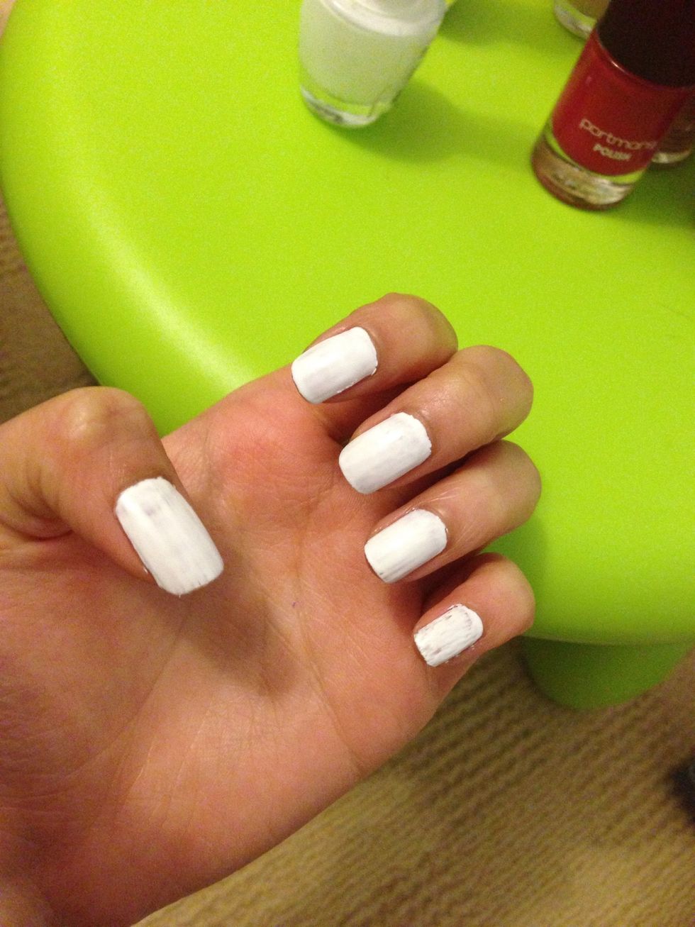 2. Paint a white base or other light colours (so that your stamp design will be more obvious) choose dark colours if you intend to use white for your stamp designs