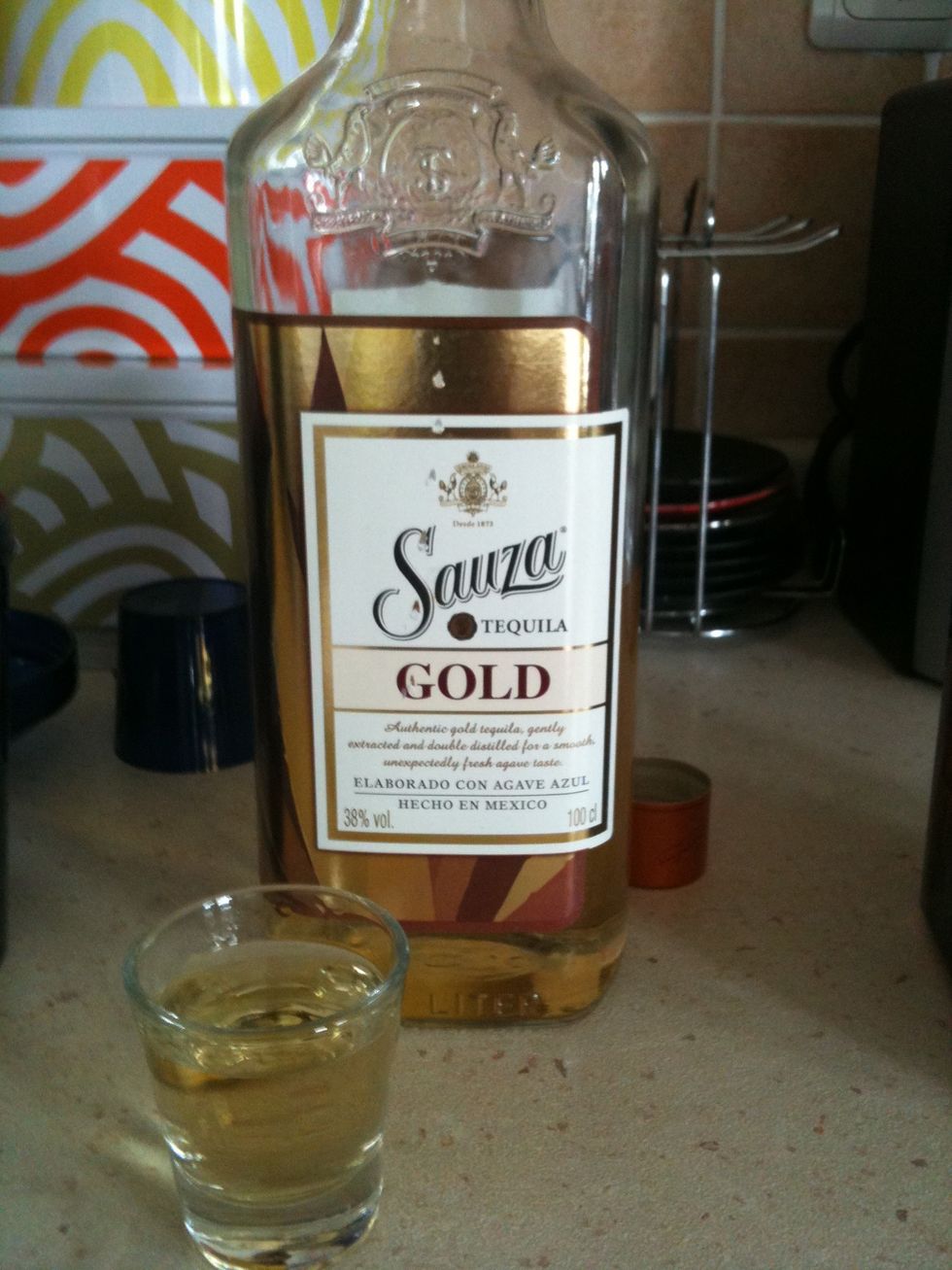 2 shots of tequila, sauza gold prefered